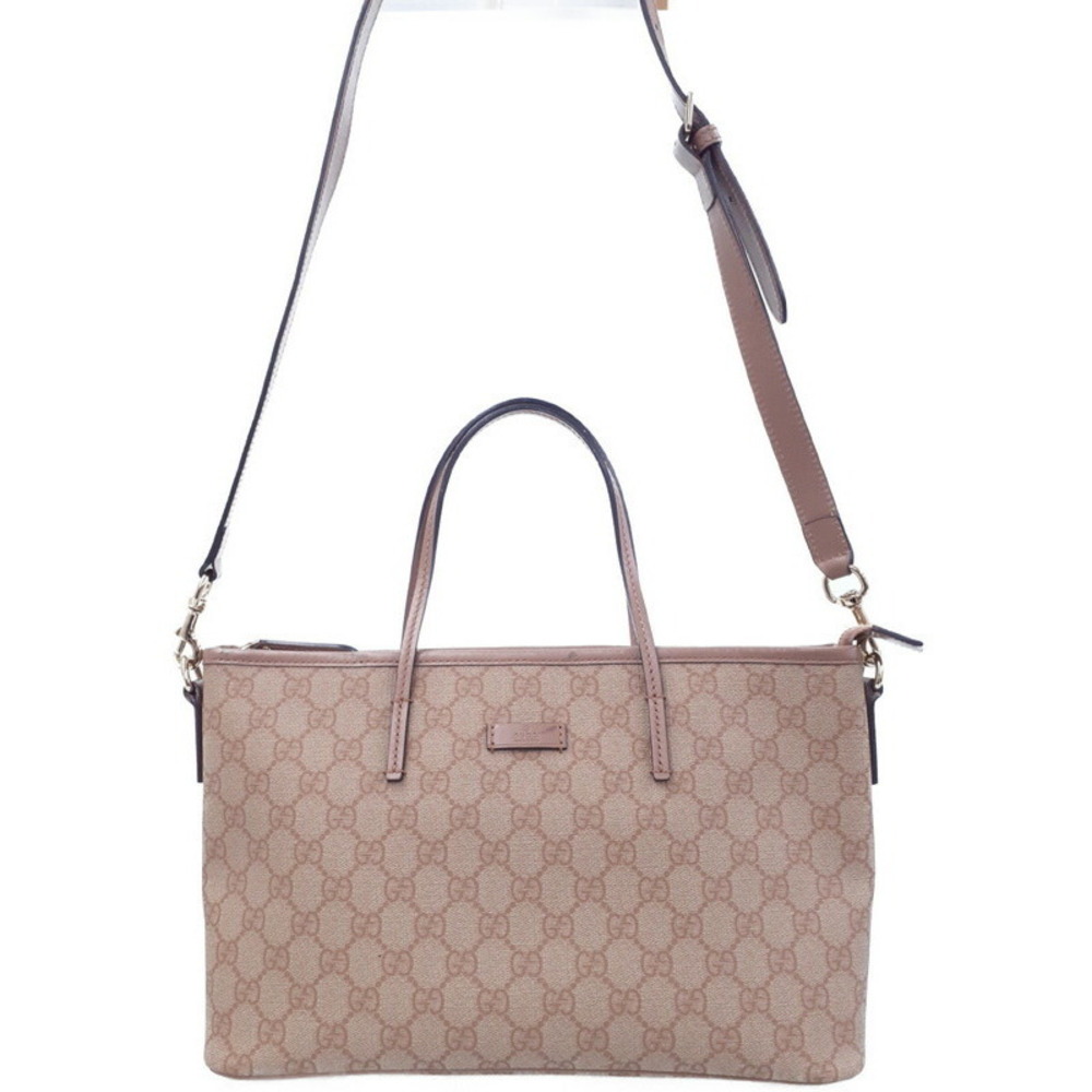 Gucci Nude Beige GG Supreme Canvas Leather Zip Tote Pink
